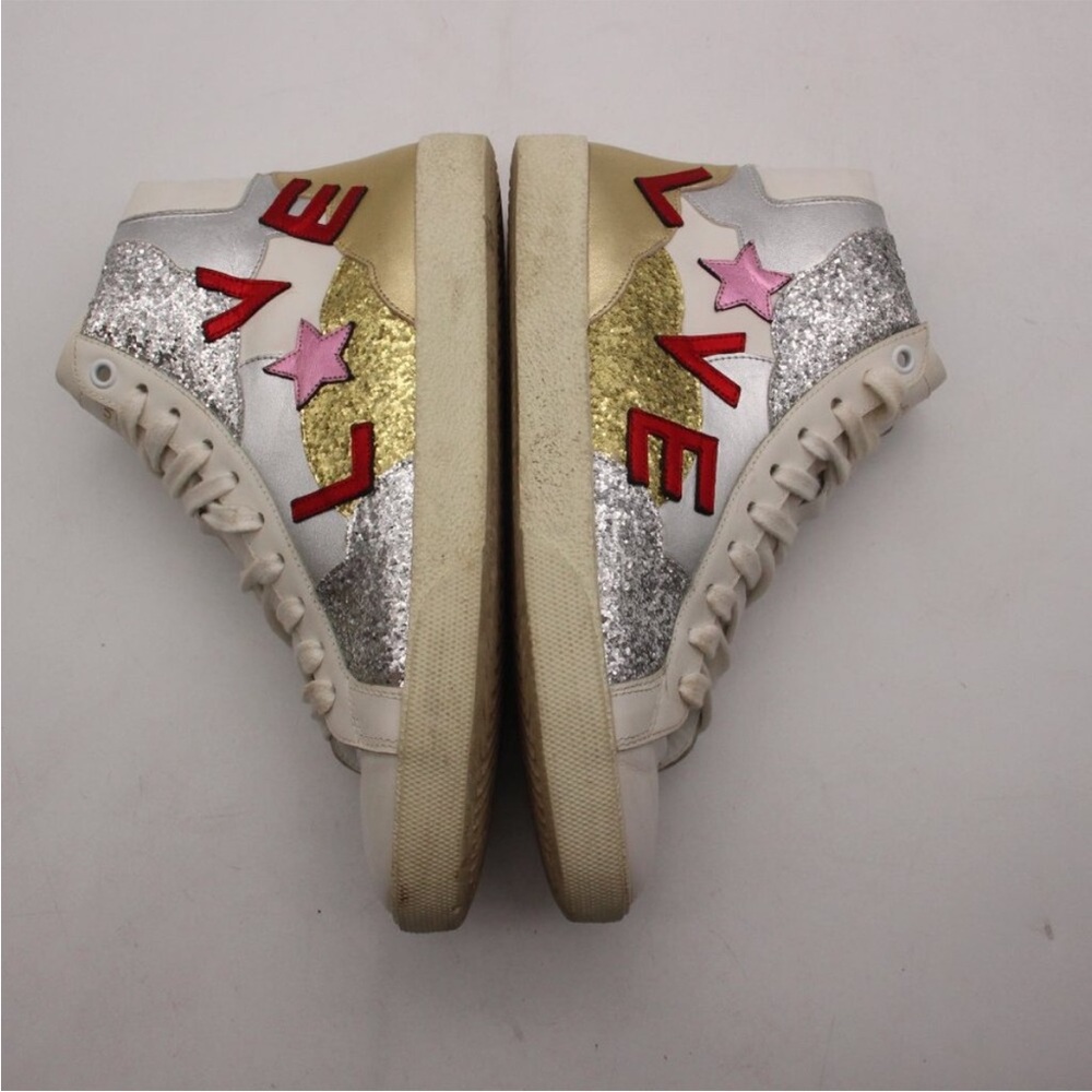 Saint Laurent Silver and Gold Glitter Love High-Top Sneakers - Picture 6 of 9